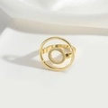 Exotic geometric open ring in golden finish featuring interlocking circles and small crystals - Double Ring Disc Style (JZ3711-1) / Gold