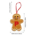 Felt gingerbread man Christmas ornament with embroidered letter P and red hanging string - Style P