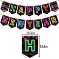 Striscione neon Happy New Year con design fuochi d'artificio, 13,3cm per 18,3cm - Set Di Banner Per Capodanno