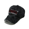 Dettaglio del ricamo New York su cappello vintage nero lavato con bordi consumati - M (56-58cm) / Nero