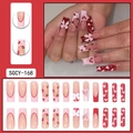 Uñas postizas rosas con corazones, fresas, lazos y perlas, kit completo de 24 piezas - SGCY-168 Estilo de Corazón de Fresa Roja