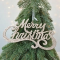 Decorazione natalizia Merry Christmas glitterata argento oro con paillettes su albero - Oro champagne