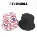 Reversible bucket hat with American flag print and solid black side for sun protection - M (56-58cm) / US Flag Color (Reversible Black)