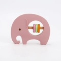 Pink elephant silicone baby rattle teether toy with natural wood bar and rings - Elephant Rattle Leather Pink