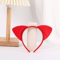 Red plush cat ear headband with soft ribbed fabric for costume parties and daily wear - Red Cat Ears