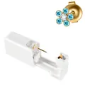 Disposable ear piercing gun with a gold flower earring featuring blue gemstones - 52-672 (Gold Blue & White Flower)