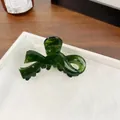 Dark green bow-shaped acetate hair claw clip with glossy resin finish for women - 7CM (Small) / Green