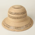 Chapeau de soleil en raphia tressé main avec tissage ajouré et large bord pour la plage d'été - S (54-57.5cm) / Raphia Naturel