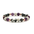 Frosted amethyst and lava stone beaded bracelet with rose gold spacers on white base - Frosted Black Zebra & Amethyst