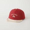 Close-up of baby baseball cap featuring puppy embroidery and brand woven label detail - 50cm (1-3 Years) / Puppy - Red