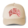Beige mesh trucker hat with HO HO HO Christmas print and decorative front rope detail - All Khaki