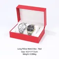 Red long watch storage box with white pillow for dual watches, 16.5x11x7.5cm size - Long Pillow Style / Red