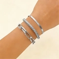 Silbernes Armband-Set mit Schlangenpette, Büroklammerkette und strukturierter Manschette - 3-teiliges Set-Stil (WG-0350)