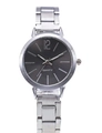 Classic silver quartz watch for women with charcoal grey sunburst dial and metal strap - Silver Case Black Dial