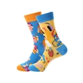 Asymmetric music theme crew socks with headphones and colorful pop art illustrations - One Size / Yellow Blue Contrast (Music)