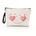 Canvas makeup bag featuring pink heart smile design and black wrist strap for women - Gradient Heart Arc (Style 4) / 17*25cm (Linen) with Strap