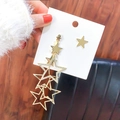 Boucles d'oreilles asymétriques étoiles dorées avec cristaux et pompons - 12# Clou d'oreille en argent-Éco-Style Strass Étoile Asymétrique Dorée