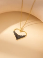 Goldene Herzanhänger-Halskette mit schwarzen Kristallen an minimalistischer Kette - Meer der Liebe Halskette mit schwarzem Zirkon