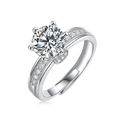 Silver S925 sterling silver adjustable ring with round moissanite in six-prong setting - Adjustable Open / Side Stone Setting Style (R12740-6.5mm/1 Carat)