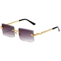 Rimless rectangular sunglasses with purple gradient lenses and gold snake-shaped temples - Gold Frame Double Grey