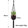Black cotton rope plant hanger 90cm with long tassels and red ceramic flower pot - Black