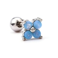 Cute sky blue synthetic opal flower cartilage earring with silver stainless steel screw ball - Silver Plated Blue Opal Look Stone