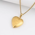 Engraved golden heart locket necklace with delicate floral pattern on a slim chain - Magic Mirror Heart/Gold