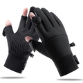 Black winter cycling gloves with non-slip silicone palms and three-finger flip design - M / Half-Finger / Black