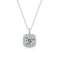 Classic S925 sterling silver necklace with square halo moissanite pendant on white background - (s925 Silver + Moissanite Sp12987-65/1 Carat/6.5mm) / Chain Length 40cm + 5cm (extension Chain)
