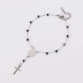 Detail of silver stainless steel chain bracelet with black beads and religious cross charm - Sapphire Blue