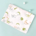 Soft cotton muslin swaddle blanket featuring colorful cartoon dinosaur and leaf prints - Leaf Dinosaur