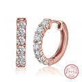 Elegant S925 sterling silver hoop earrings with white zircon in rose gold plating - Rose Gold Zirconia Hoop SE82-R / Rose Gold