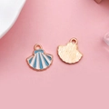 Blue and white gradient enamel shell pendant with gold-plated textured metal back - Lake Blue Shell 13x13mm