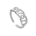 Macro detail of silver geometric hollow chain link ring made of durable stainless steel - ZJ7440-Silver Oval Chain
