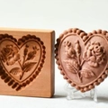 Beechwood heart-shaped cookie mold with intricate rose and leaf embossing patterns - Heart Rose