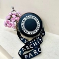 Chic black round crossbody bag with PARCHITA letter print and wide fabric strap - Black