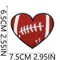 Detail of red heart-shaped football embroidery patch with precise dimension markings - Letter O