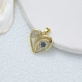 Golden heart pendant with sparkling blue evil eye zircon inlay on a white shell - [D3024JN] Gold Hollow Heart Evil Eye