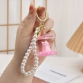 Creative Capybara quicksand keychain with pink liquid, glitter and white pearl wristband - Chain Style-Glitter Hug