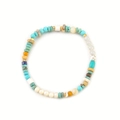 Handmade beaded bracelet with blue turquoise, white pearls and gold metal spacers - Freshwater Pearl Bracelet (SL-148DY01-4)