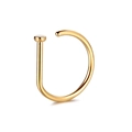 Detailed view of single gold D-shaped nose ring with polished metallic finish on white back - Style B / 0.8x10mm / Gold