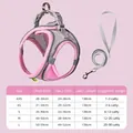 Pink reflective dog harness and leash set with mesh size chart for small to large pets - Pink and Grey