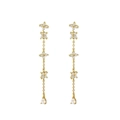Elegant gold-tone chain tassel earrings featuring sparkling crystal flower studs and pear drops - Gold Tassel Earrings