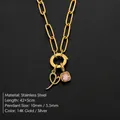 14K gold plated stainless steel necklace with letter E and pink stone charms - Letter I (XNL0097)