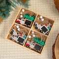 Set of 4 Christmas wooden car pendants with snow patterns in a rustic gift box - 4-Grid Wooden [Christmas Tree Car]