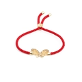 Adjustable red rope bracelet with golden hollow butterfly charm and colorful zircons - Gold Butterfly Red Rope