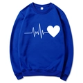 Felpa blu scuro a girocollo con stampa cuore e battito cardiaco bianco in taglia M - S / Elettrocardiogramma Cuore / Blu