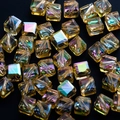 Amber cube crystal glass spacer beads with AB coating for DIY jewelry making - Slanted Hole Bright Gold