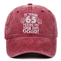 65th Birthday vintage washed red cotton baseball cap with white slogan embroidery - Adjustable / Wine Red Washed 65 Years
