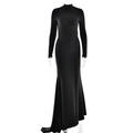 Elegante zwarte maxi-jurk met open rug lange mouwen en een zeemeermin-vissenstaart - S / Zwart